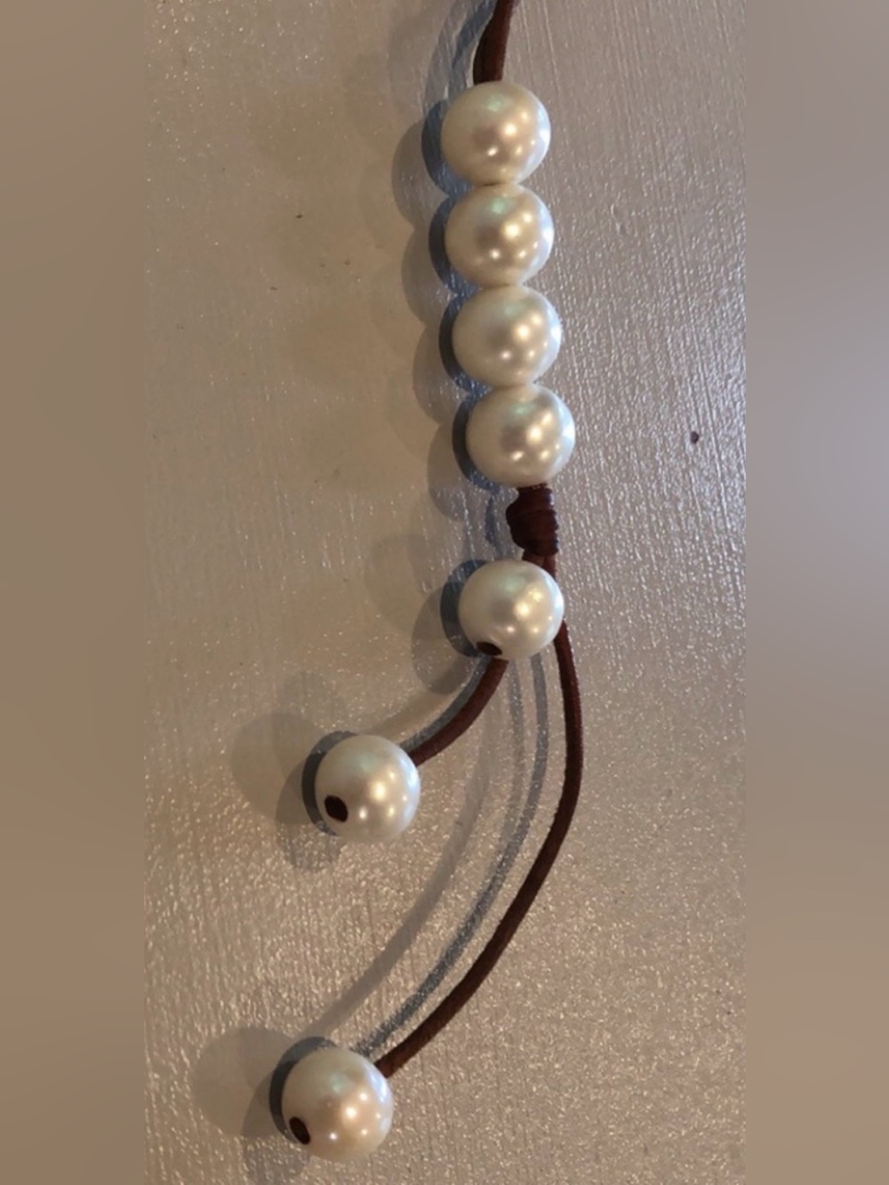 Wendy Mignot Opera Length Lariat Leather & Pearl Maui Beach Surf Coastal Chic - Picture 3 of 5